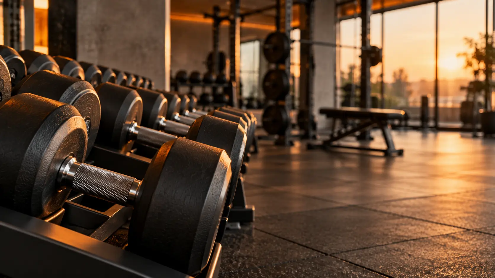 Mancuernas en un gimnasio moderno