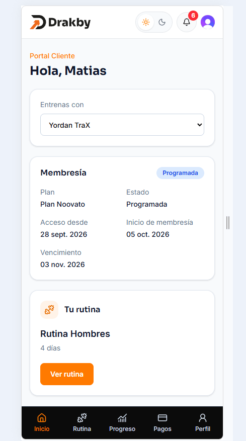 Inicio del portal del cliente de Drakby