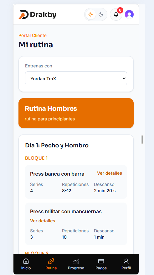 Rutina del portal del cliente de Drakby